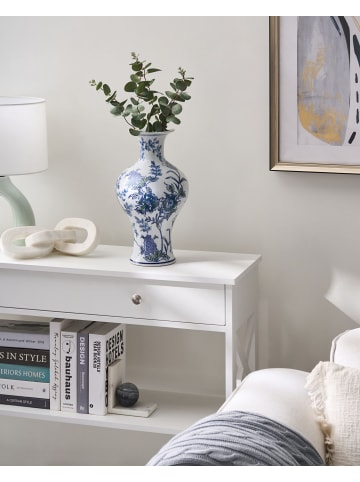 Beliani Blumenvase BERGA in Weiß/Blau - (W) 17 x (H) 36 x (L) 17 cm