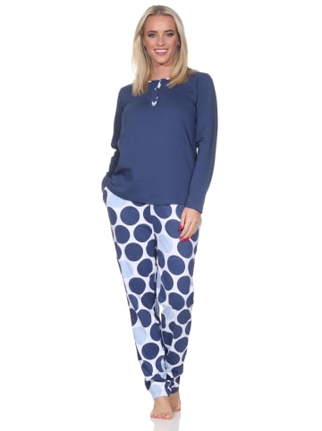 NORMANN Langarm Schlafanzug Pyjama Tupfen Punkte Optik in marine