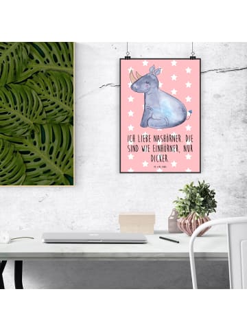 Mr. & Mrs. Panda Plakat Einhorn Nashorn mit Spruch in Rot Pastell