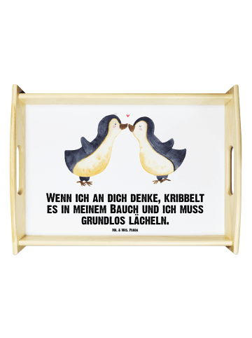 Mr. & Mrs. Panda Tablett Pinguine Kuss mit Spruch in Weiß