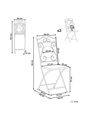 Beliani 2er-Set Esszimmerstuhl CARPINO in Schwarz/Gold/Grau