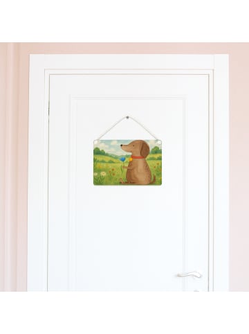 Mr. & Mrs. Panda Wandbild Holz Hund Blume Design ohne Spruch in Weiß