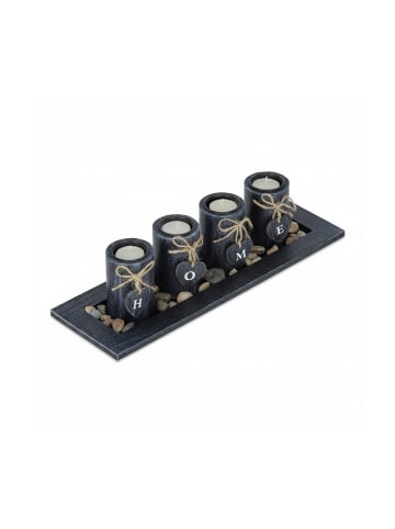 relaxdays Teelichthalter Set in Schwarz - (B)39,5 x (H)10,5 x (T)13 cm