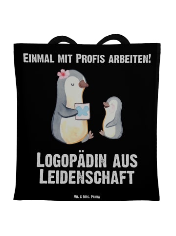 Mr. & Mrs. Panda Strandtasche Logopädin Leidenschaft mit Spruch in Schwarz