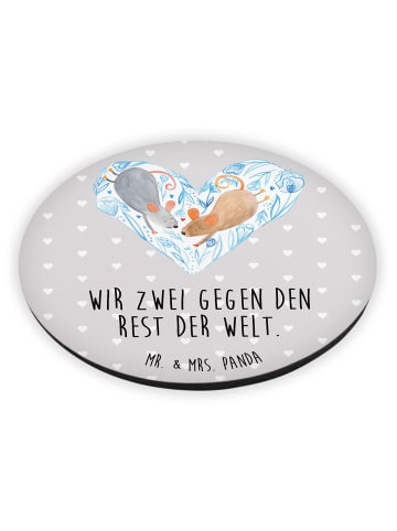 Mr. & Mrs. Panda Rund Magnet Mäuse Herz mit Spruch in Grau Pastell