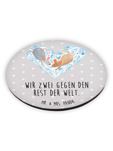 Mr. & Mrs. Panda Rund Magnet Mäuse Herz mit Spruch in Grau Pastell