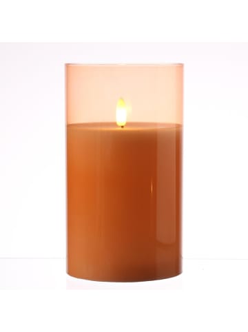 MARELIDA LED Kerze im Glas Windlicht flackernd D: 10cm H: 17,5cm in orange