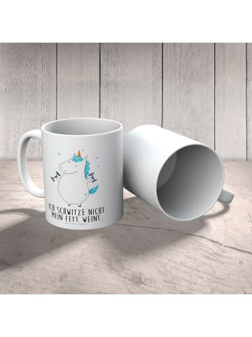 Mr. & Mrs. Panda Kindertasse Einhorn Fitness mit Spruch in Weiß
