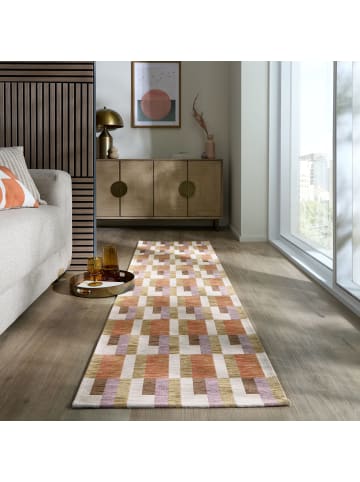 KADIMA DESIGN Teppich Kurzflor Kachel Muster, Geometrisch, Wohnzimmer in Orange-Natur