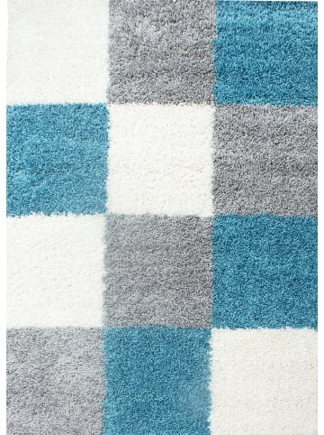 KADIMA DESIGN Teppich Hochflor Shaggy Waschbar Karo RHEIN Strapazierfähig in Türkis