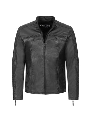 PAULGOS Lederjacke Übergangsjacke Biker Look Echtleder D1 in Schwarz