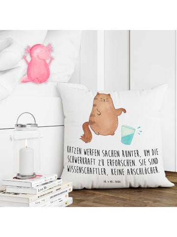 Mr. & Mrs. Panda Kissen 40x40 Katze Wasserglas mit Spruch in Weiß