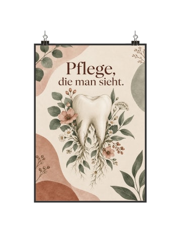 Poster Zahn natürlich Design mit Spruch in Weiß