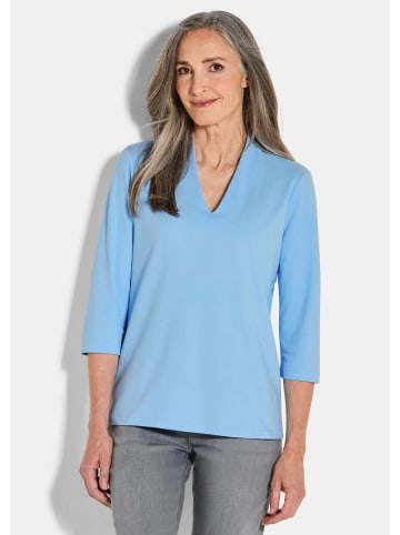 GOLDNER Kurzgröße: Elegantes Basic-Shirt mit V-Ausschnitt in hellblau