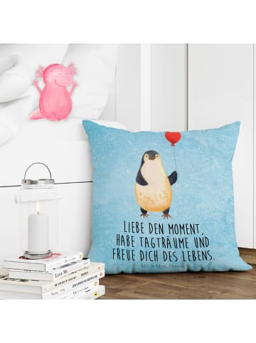 Mr. & Mrs. Panda Zierkissen Pinguin Luftballon mit Spruch in Eisblau