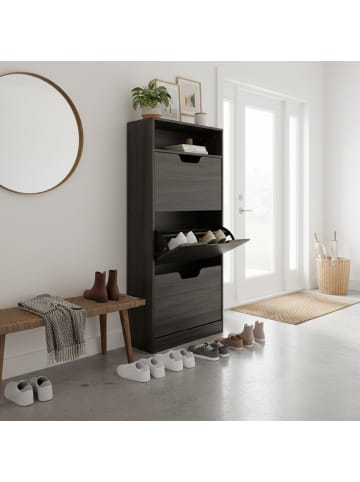 relaxdays Schuhschrank in Grau - (B)80 x (H)140 x (T)24 cm