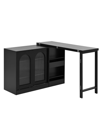 ABRIHOME Ausziehbarer 360° Drehbarer Bartisch Mit Stauraum und Glasschranktür in Schwarz