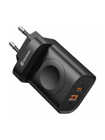 Swissten 22.5W Schnell-Reiseladegerät USB-A / USB-C / iWatch in Schwarz