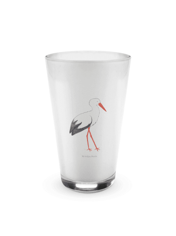Mr. & Mrs. Panda Latte Macchiato Glas Storch ohne Spruch in Transparent