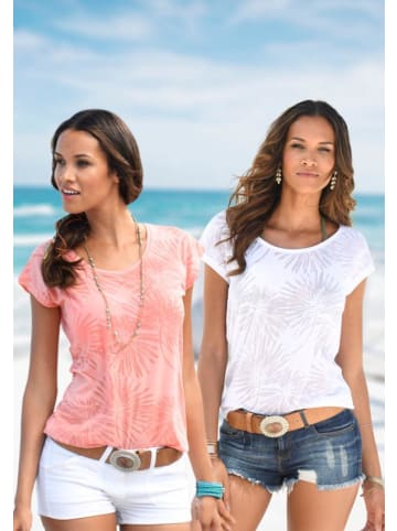 Beach Time T-Shirt in apricot, weiß