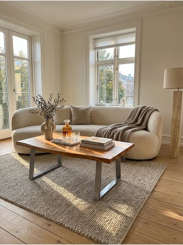 KADIMA DESIGN Couchtisch 120x60x46 Akazie Massivholz/Metall Baumkante, Design in Akazie-Silber