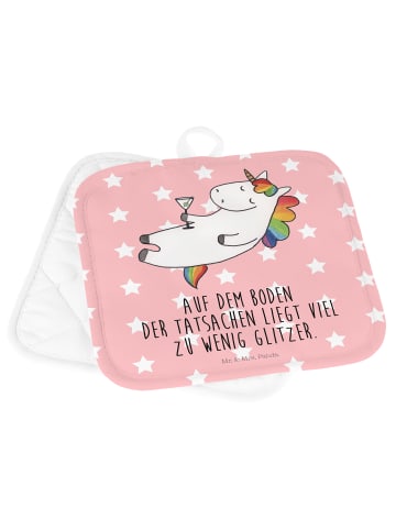 Mr. & Mrs. Panda Topflappen Einhorn Blümchentail mit Spruch in Rot Pastell