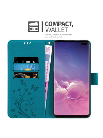 cadorabo Hülle für Samsung Galaxy S10 PLUS Blumen Design in FLORAL BLAU