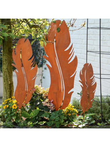 UNUS 3er Set Gartenstecker Rost Federn in Braun