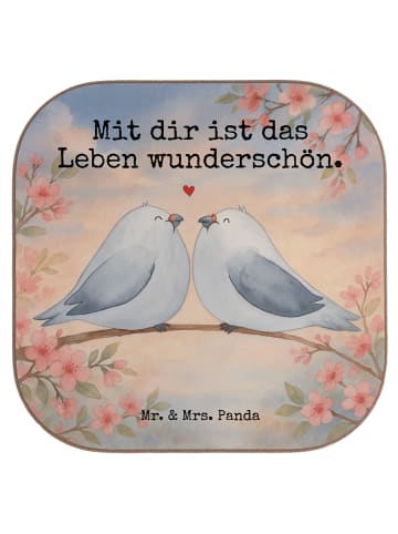 Mr. & Mrs. Panda Bierdeckel Turteltauben Liebe Design mit Spruch in Weiß