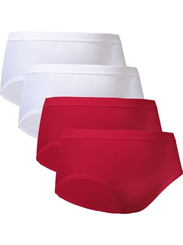 Con-ta Baumwolle, Feinripp Taillenslip 4er-Pack in weiß/rot