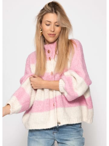 SASSYCLASSY Gestreifter oversize Cardigan mit Schmuckknöpfen in Rosa