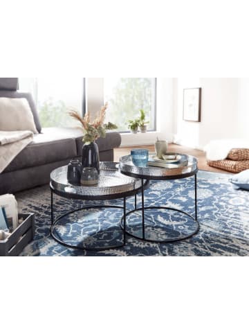 KADIMA DESIGN Couchtisch 2er Set Silber / Schwarz Metall Hammerschlag Satztisch in Silbern