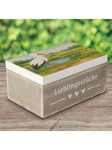 Mr. & Mrs. Panda Holzkiste Storch Design mit Spruch in Weiß
