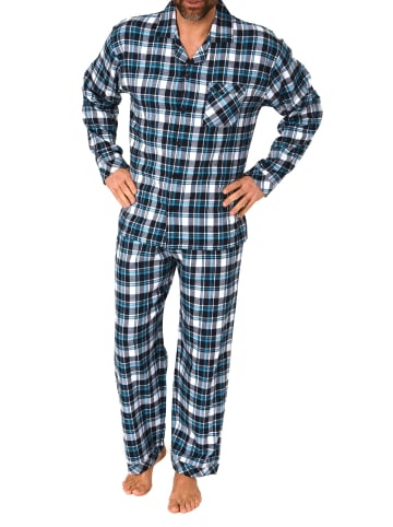 NORMANN Lange Flanell Schlafanzug Pyjama kariert - 76497 in marine