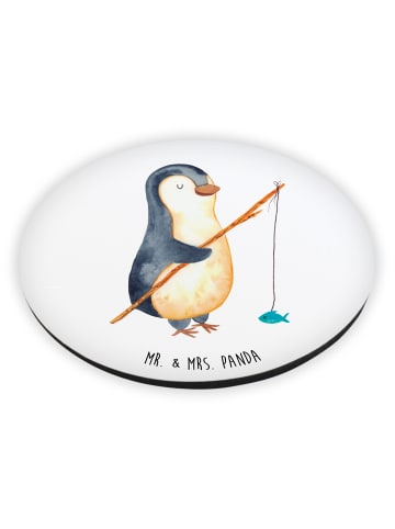 Mr. & Mrs. Panda Rund Magnet Pinguin Angler ohne Spruch in Weiß