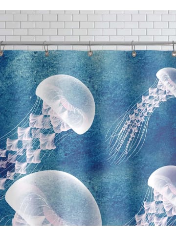 Juniqe Duschvorhang "Jellyfish" in Blau & Weiß