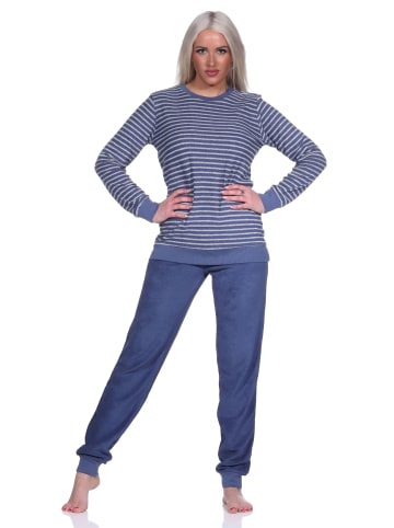 NORMANN Frottee Pyjama langarm Schlafanzug Bündchen Streifen - 75919 in marine