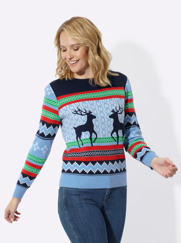 Sieh an! Jacquard-Pullover in marine-himmelblau-gemustert