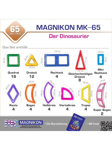 MAGNIKON Magnetische Bausteine MK-65 Der Dinosaurier, 65-Teilig-ab 3 Jahre