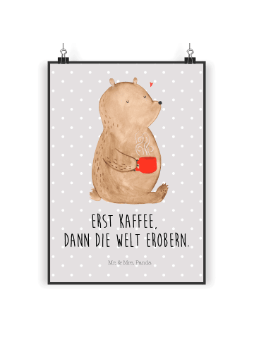 Mr. & Mrs. Panda Bild Bär Kaffee mit Spruch in Grau Pastell