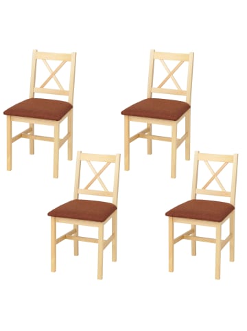 MCW 4er-Set Esszimmerstuhl F77, Natur, Polster terrakotta