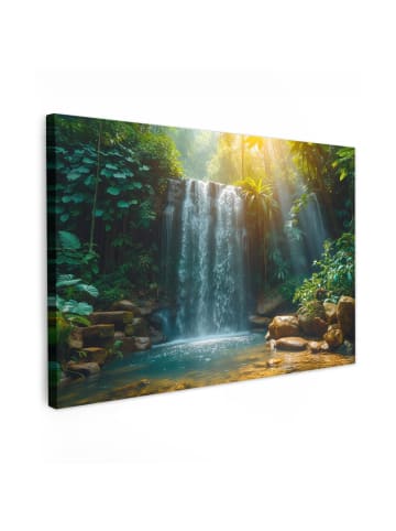 MuchoWow Leinwand bilder Wasserfall Sonnenstrahlen