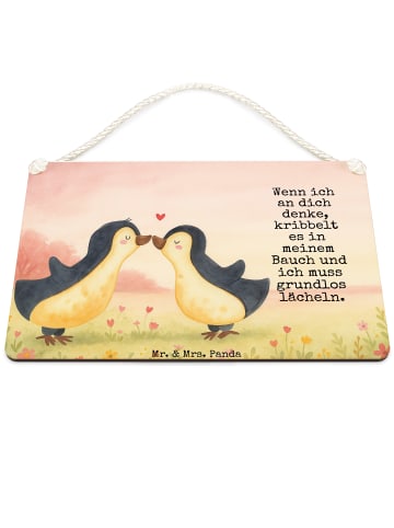 Mr. & Mrs. Panda Schild Pinguine Kuss Design mit Spruch in Weiß