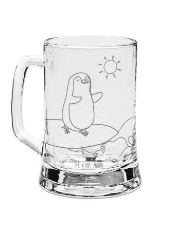 Mr. & Mrs. Panda Bierkrug Glas Pinguin Surfer ohne Spruch in Transparent