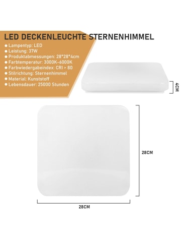ZMH LED Deckenleuchte in weiß dimmbar eckig L 28cm Sternenhimmellampe 37W Flurlamp