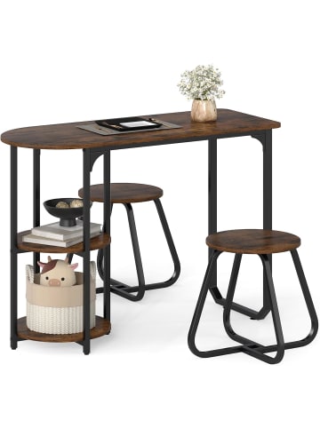 COSTWAY 3 tlg. Essgruppe mit 2 Ablagen in Braun