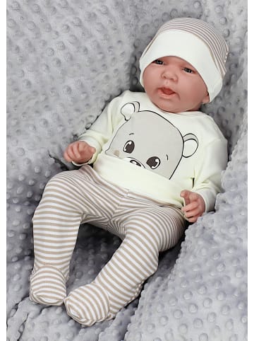 TupTam Baby Bekleidungsset Langarmbody Hose Mütze3 teilig in beige/gelb