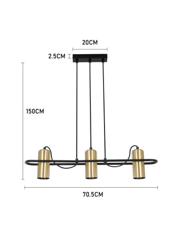 ZMH Pendelleuchte 3-flammige GU10 in Schwarzgold drehbar 150°