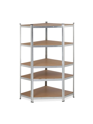 relaxdays Eck Schwerlastregal in Silber - (B)128 x (H)181 x (T)92 cm