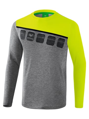 erima 5-C Longsleeve in grau melange/lime pop/schwarz